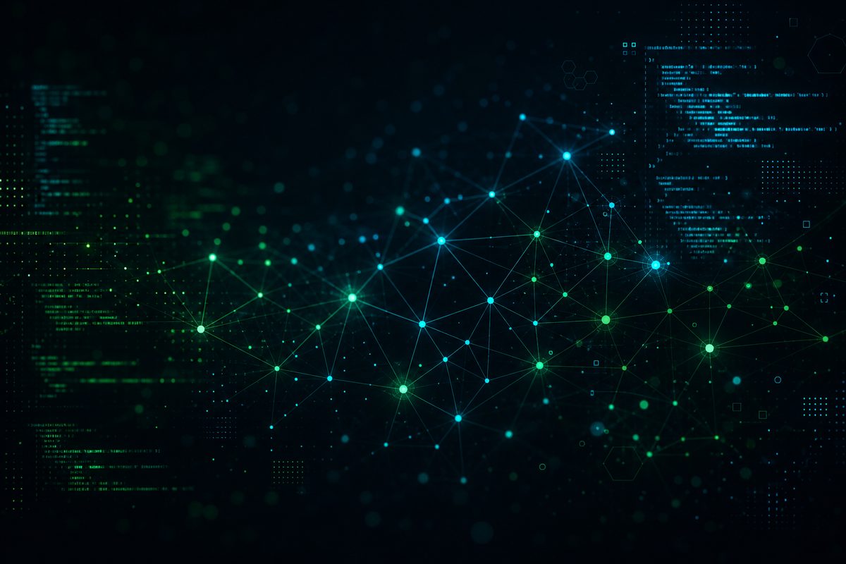 An abstract network of code and data nodes